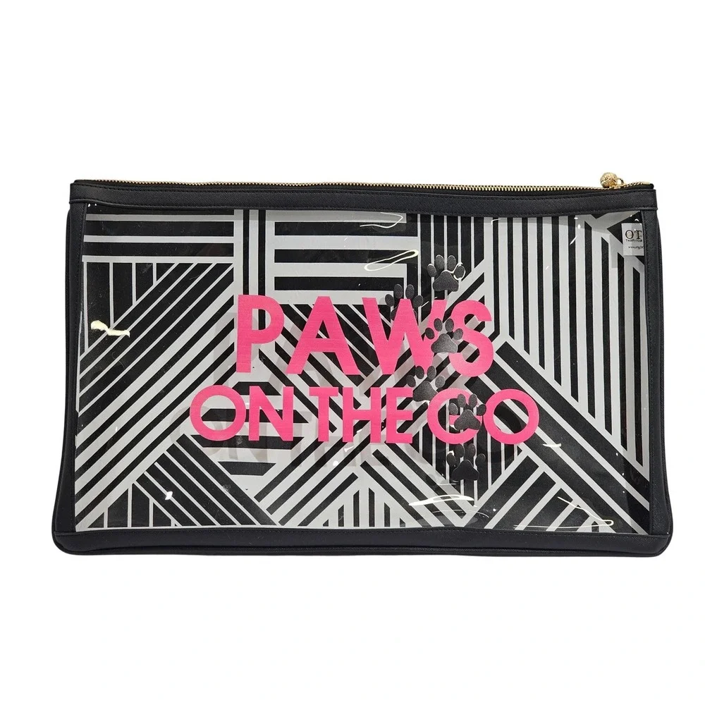 OTG247 Paws On The Go‎ #10 Clear Pouch Black White Faux Saffiano 18x11